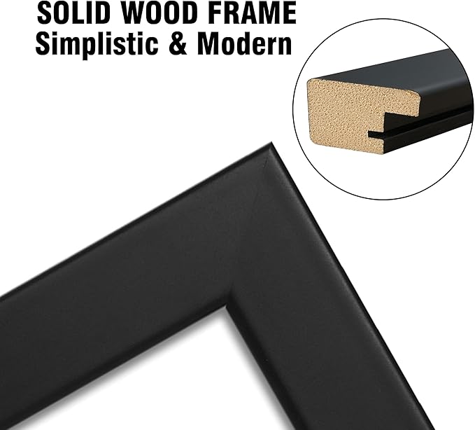 11x14 Picture Frame Set of 2 Made of Solid Wood Photo Frames with Real Glass for Pictures 8x10 with Mat or 11x14 Without Mat, Wall Mounting or Tabletop display Photo Frames in Black