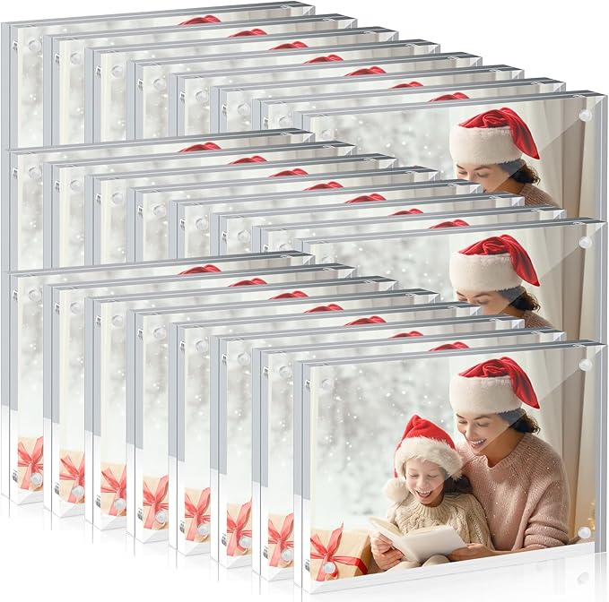 24 Pcs Acrylic Picture Frames, Clear Picture Frames Frameless Magnetic Picture Frame Double Sided Magnetic Photo Frame Free Standing Desktop Display Stand for Bedroom Living Room Home (Transparent, 4X6)