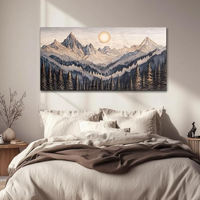 MHARTK66 Wall Art For Living Room Abstract Mountain Landscape Wall Painting Bedroom Wall Decor Office Modern Pictures Wall Decor Sunrise Forest Large Canvas Prints Hanging Modern Home Decorations