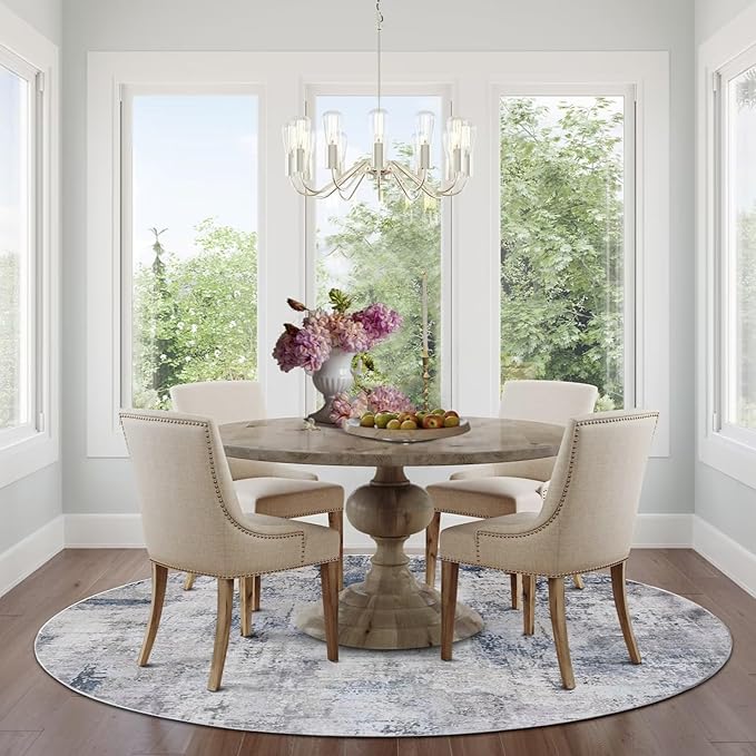 vivorug Round Rug 5ft Abstract Round Area Rug Non-Slip Indoor Carpet for Living Room Bedroom Entryway, Stain Resistant Home Decor Circle Rug, Grey/Navy