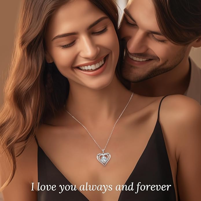 Moissanite Heart Pendant Necklaces for Women, 925 Sterling Silver Gold Plating Lab-Created Gem Necklace Engraved with 'I LOVE YOU', Ideal Anniversary Birthday Christmas Valentine Engagements Mothers Day Jewelry Gifts for Mom Wife Girlfriend Daughter Her