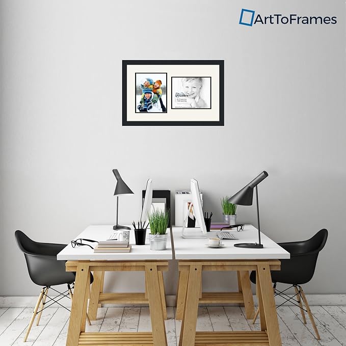 ArtToFrames Collage Photo Frame Double Mat with 2-8x10 Openings and Satin Black Frame