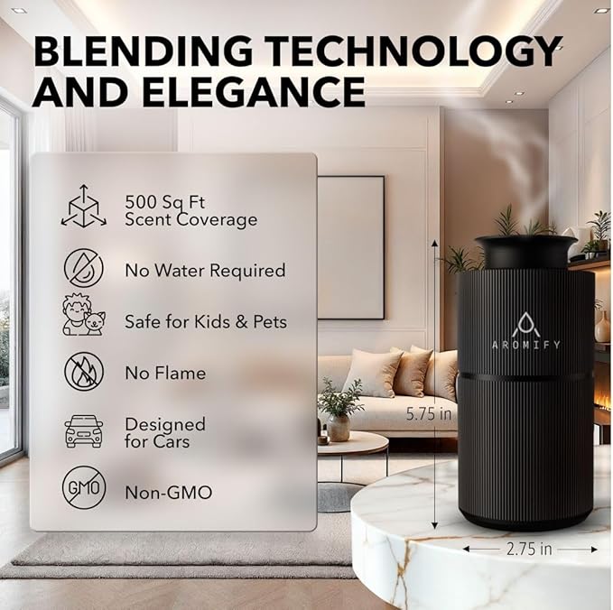 Scent Diffuser for Home, Car & Office, Waterless Essential Oil Diffuser with Cylinder Design, Compact & Portable Fragrance Diffuser, Rechargeable, Silent Running, No Residue