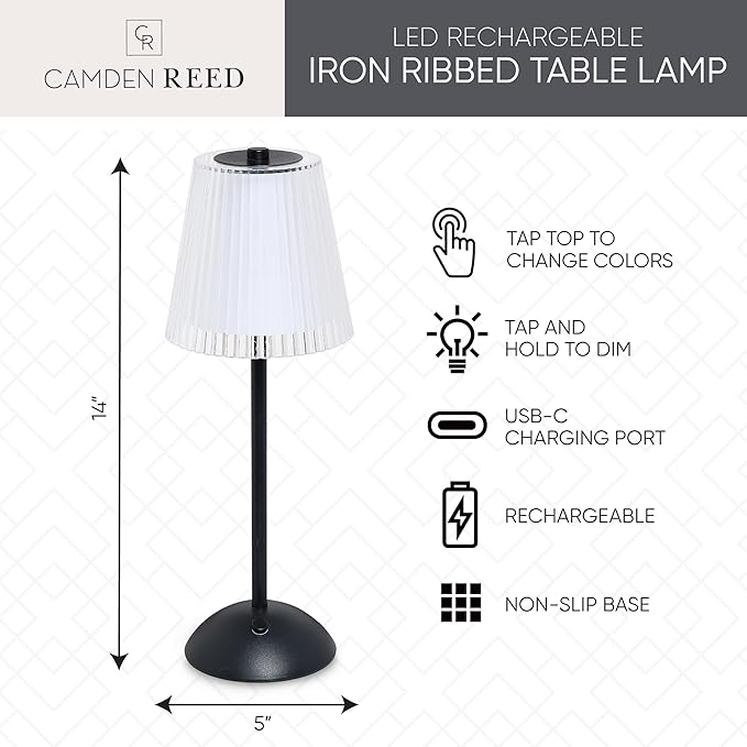 Camden Reed Table Lamp, Desk lamp, 3 Different Lighting Modes, Modern Minimal Design for Dinner/Coffee Table/Restaurant/Bedroom, Classic Black