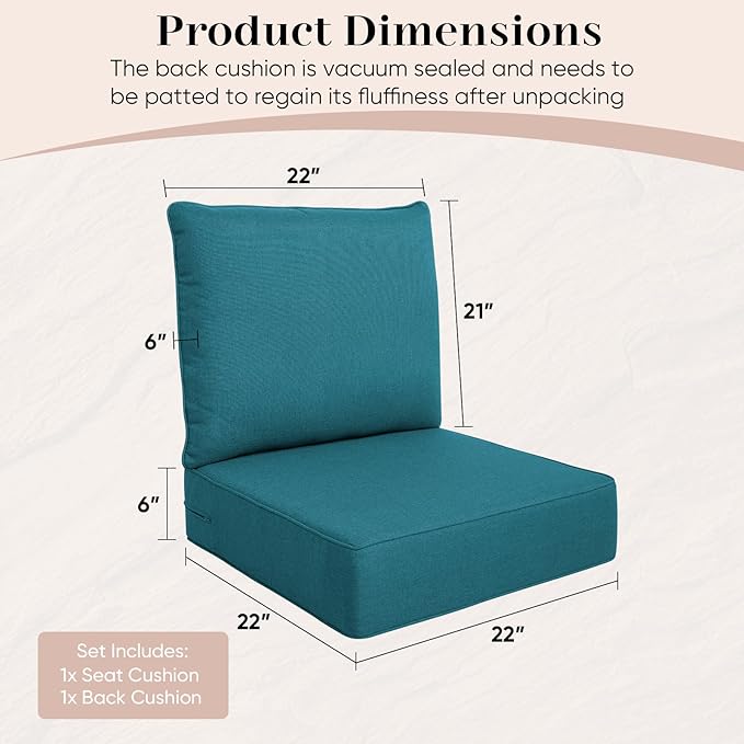 Luxury Outdoor Seat Cushion Set-22 x 22 x 6 Inch Outdoor Chair Cushions with Water Resistant & Removable Cover Outdoor Cushions for Patio Furniture Chair Sofa Couch-Beige