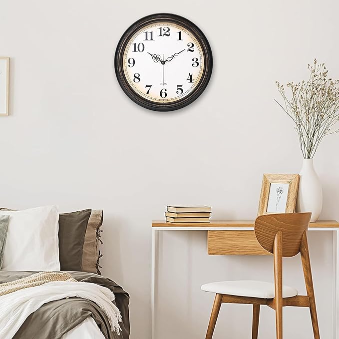 Large Wall Clock 16 Inch Silent Non-Ticking Vintage Wall Clocks Battery Operated for Living Room Office School (Bronze)