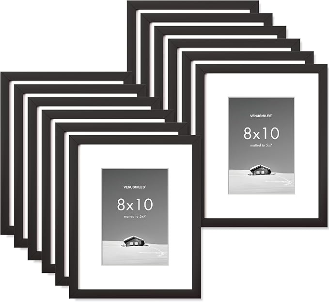 8x10 inch Picture Frame, 8x10 Photo Frames with 5x7 Removable Mat - High Definition Plexiglass - Vertical and Horizontal Display - Wall Hanging Frame - Black, 12 Pack
