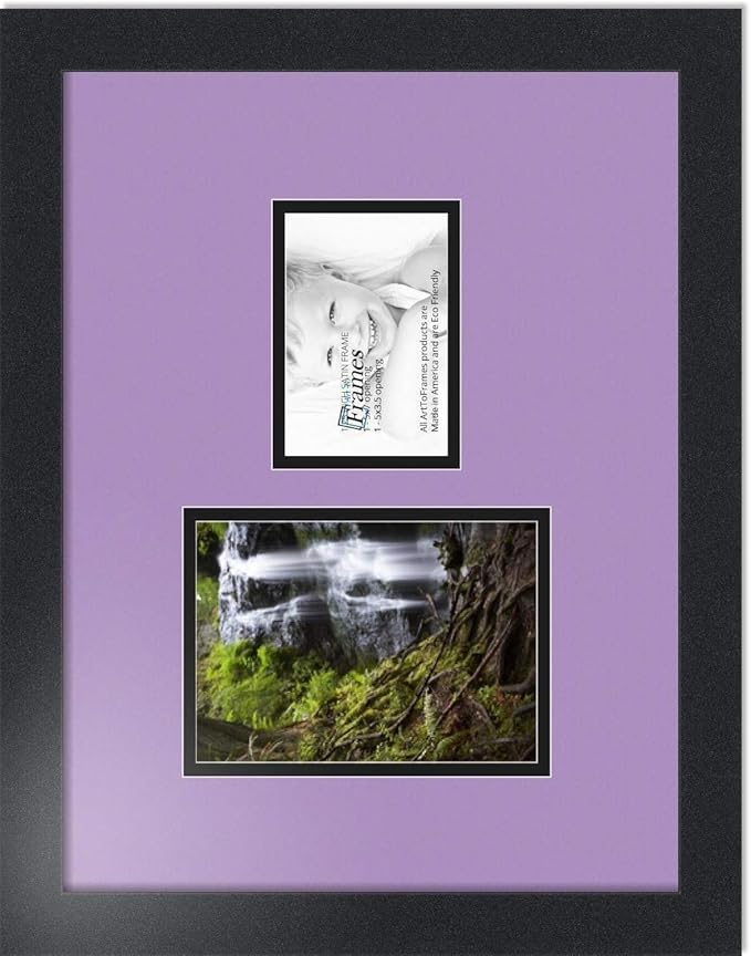 ArtToFrames Collage Photo Frame Double Mat with 1 - 3.5x5^ 5x7 Openings and Satin Black Frame