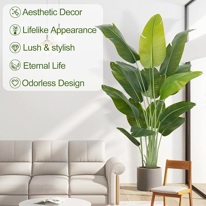 Lifelike Bird of Paradise Artificial Plant,6.6ft Faux Banana Leaf Tree with 15 Trunks - Perfect Indoor Silk Floor Plant for Home Decor in Living Room, Office, and Bedroom