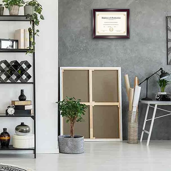 GraduatePro 8.5x11 Diploma Frame, Picture Frame for Wall and Tabletop Display with UV Protection Acrylic, Professional Wooden Look, Mahogany with Gold Beaded