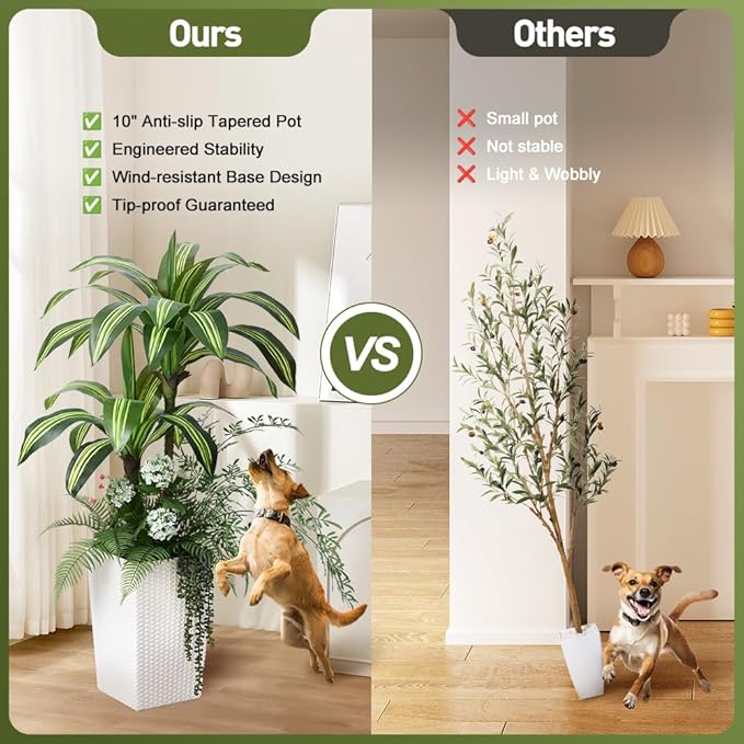 Artificial Dracaena Tree 4ft Artificial Plants Indoor UV Resistant, Dracaena Fake Plants with Multiple Plants in White Tall Planter for Indoor Outdoor Decoration (1 Pack)