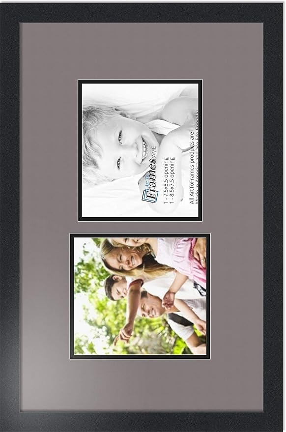 ArtToFrames Collage Photo Frame Double Mat with 2 - 7.5x8.5 Openings and Satin Black Frame