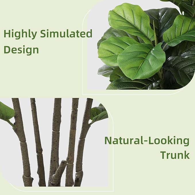 Artificial Fiddle Leaf Fig Plant Indoor 5FT Faux Fig Tree with Mocha Diamond Planter Tall Fake Floor Plant Potted Artificial Trees for Home Office Living Room Decor Indoor