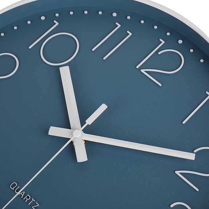 jomparis 12 Inch Silent Non-Ticking Battery Operated Quality Quartz Round Wall Clock Modern Decor Clock for Home Office Bedroom Bathroom(Cerulean Color)