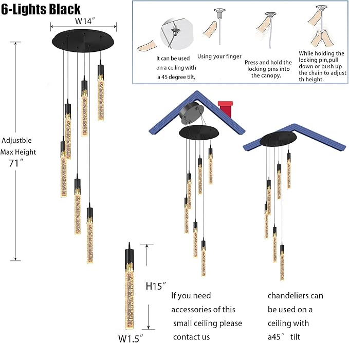 Flashing God 6-Lights Black Staircase Chandeliers Crystal Bubble Raindrop Chandelier 70'' High Ceiling Foyer Entrance Chandeliers Creative Loft Ceiling Light Dimmable 2700K 4500K 6000K