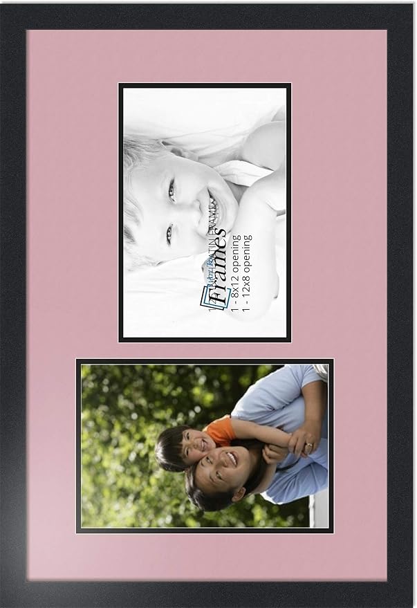ArtToFrames Collage Photo Frame Double Mat with 2-8x12 Openings with Satin Black Frame and Seashell mat.