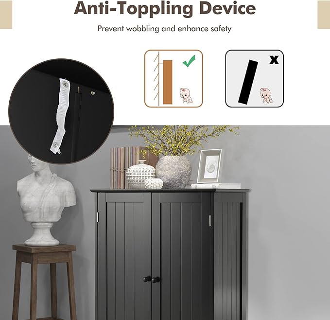 GLACER Bathroom Floor Cabinet, Wooden Storage Cabinet with Double Doors, Suitable for Bathroom, Living Room, Entryway, 23.5 x 14 x 34 inches (Black)