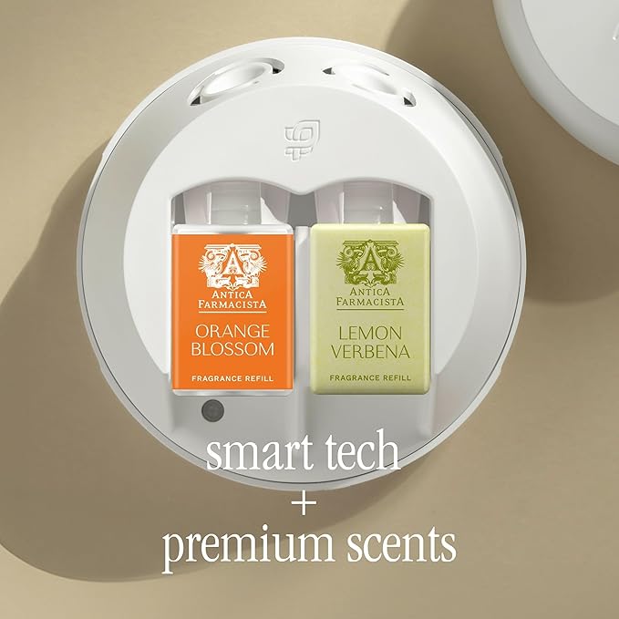 Pura Smart Home Fragrance Device Starter Set - Pura 4 - Scent Diffuser for Home - Includes Fragrance Aroma Diffuser - Square Box, Orange Blossom and Lemon Verbena Scent Refills