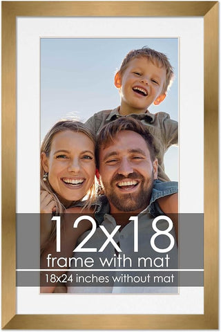12x18 Frame with Mat - Bronze 18x24 Frame Wood Made to Display Print or Poster Measuring 12 x 18 Inches with White Photo Mat