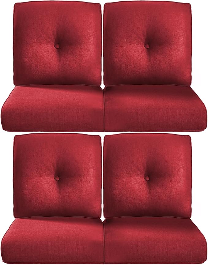 22x25/22x24 Outdoor Chair Cushions Set of 4 - Heavy Duty High Back Replacement Zippered Cushion for Patio Furniture Set Dining Gliding Rocking Chairs Loveseat L-Shape Sofa - Red/Button