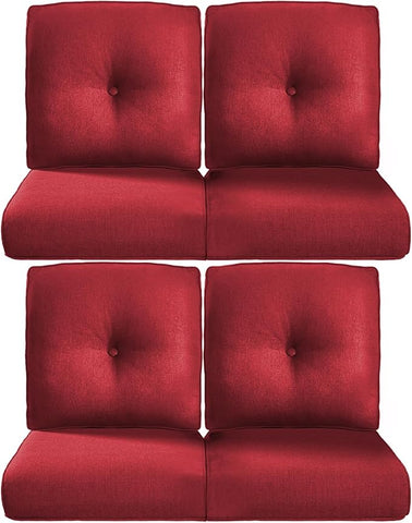 22x25/22x24 Outdoor Chair Cushions Set of 4 - Heavy Duty High Back Replacement Zippered Cushion for Patio Furniture Set Dining Gliding Rocking Chairs Loveseat L-Shape Sofa - Red/Button