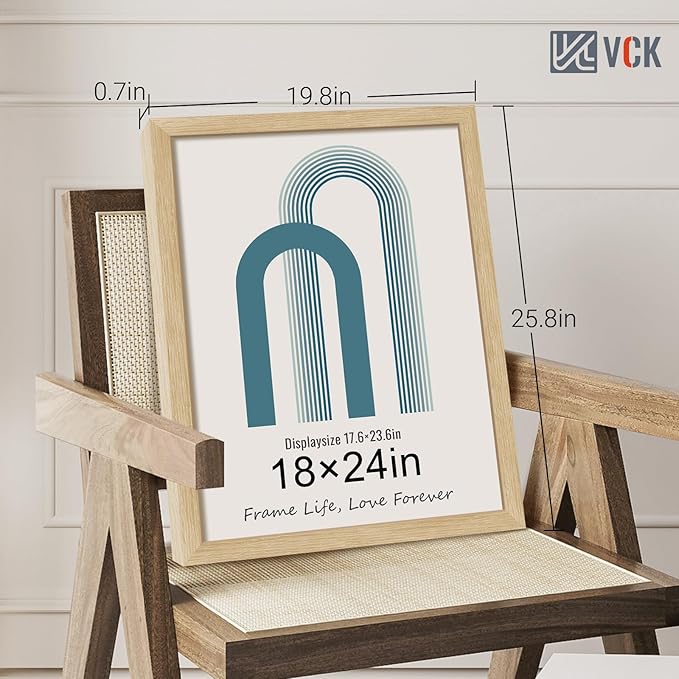 VCK 18x24 Oak Wood Frame for Poster & Picture, Natural Solid Wood Photo Frames 5 Pack, Wall Mounting Hanging