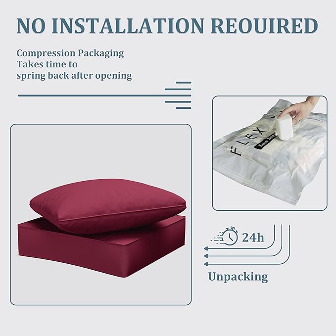 Outdoor Seat Cushion Set 24 x 24 x6.5 Inch Splash-Proof & Fade Resistant Patio Furniture Cushions with Removable Cover Deep Seat & Back Cushion with Straps for Chair Sofa Couch