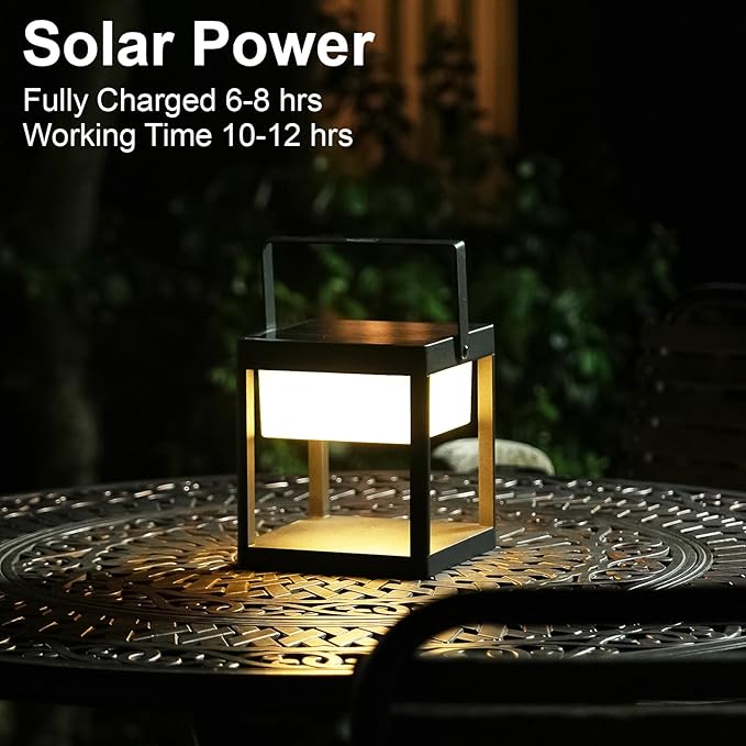 SkyGlow Solar Outdoor Table Lamp, Aluminum IP55 Waterproof LED Lantern Cordless Nightstand Lantern Lights Decorative for Outside Patio Walking Reading Camping