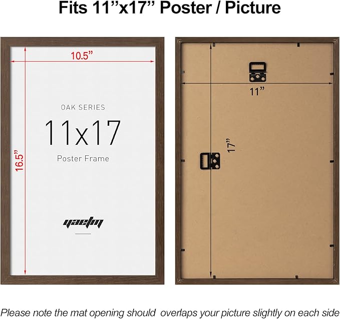 Yaetm 11x17 Picture Frame with Tempered Glass - Brown Walnut, Solid Wood 11x17 Poster Frame for Picture & Art Print, Lightweight, Horizontal and Vertical Wall Mount (3 Pack, Walnut)