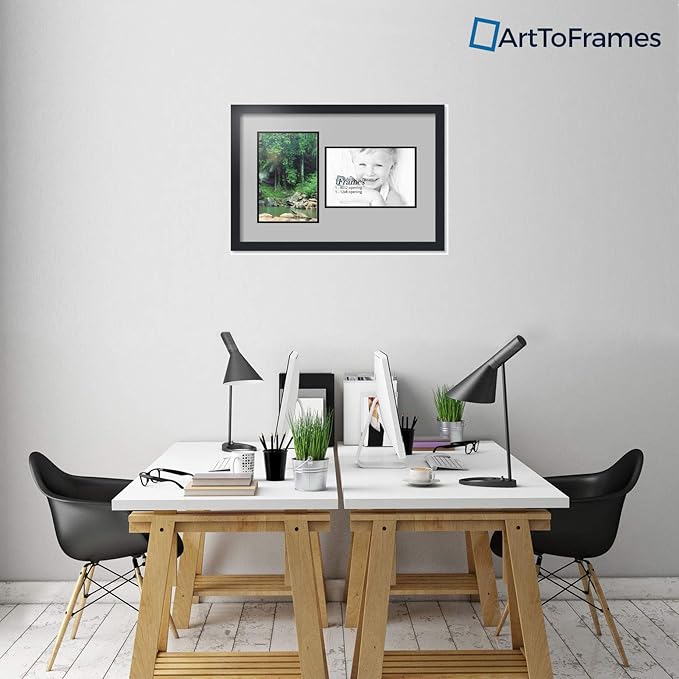 ArtToFrames Collage Photo Frame Double Mat with 2 - 8x12 Openings and Satin Black Frame