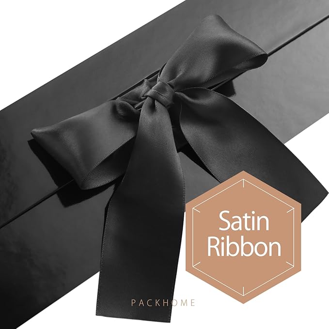 PACKHOME 17x14.5x5.5 Inches, 3 Extra Large Gift Boxes with Lids, Magnetic Closure Boxes with Ribbon for Clothes and Large Gifts (Glossy Black)