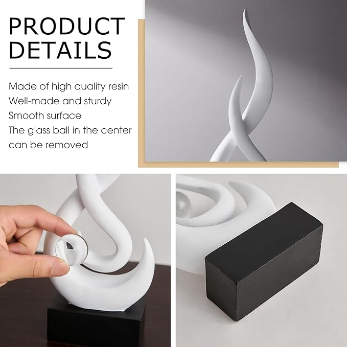 FJS White Decor Modern Flame Statue Home Decorations for Living Room, 11.8" H Resin Sculptures Home Décor Accents, Abstract Art Sculpture for Dining Room Office Coffee Table Centerpiece