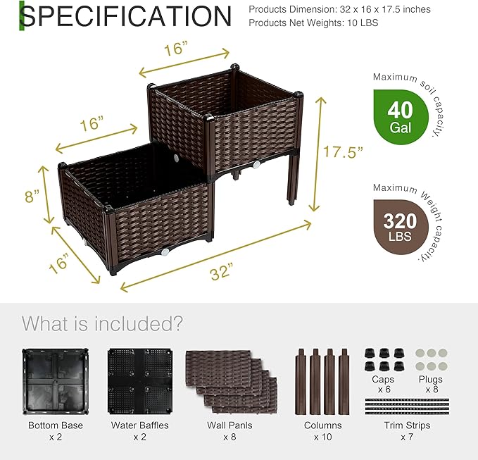 Holy Fire Elevated Raised Garden Bed - Ideal for Patio, Balcony, Yard - Grow Veggies, Flowers, and Plants - Outdoor Gardening Solution - Durable Container for Garden Supplies (2 Set - B)