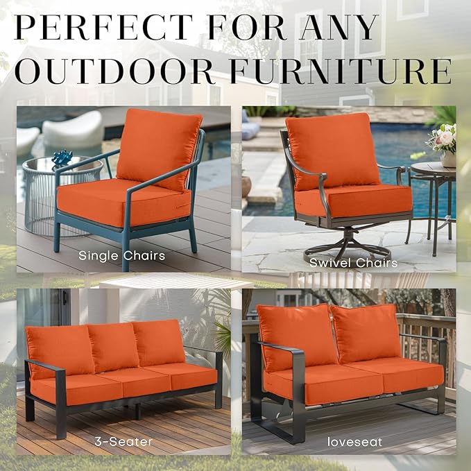 Patio Cushions for Outdoor Furniture - 24×24 Inches High Back and Deep Seating Outdoor Cushion for Patio Chairs Sofa Couch Loveseat Water Resistant(Orange/1 Set/No Button)