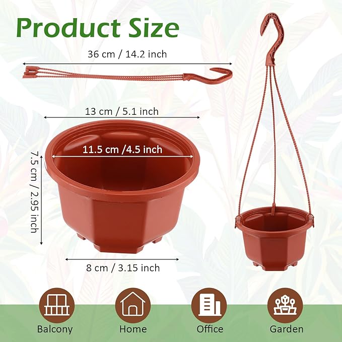 Roshtia 50 Pcs Plastic Hanging Plant Pots with Hooks Flower Pots Baskets Outdoor Hanging Nursery Planter Holder for Home Garden Balcony Porch(Brown,5.1 inch)