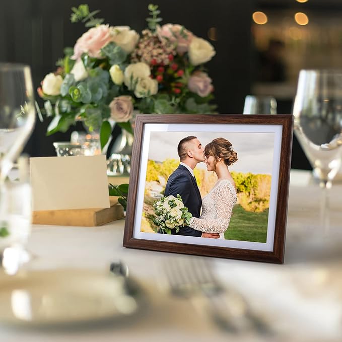 Giftgarden Brown 8x10 Picture Frame Set of 4, 9x11 Frames with Mat for 8” by 10” Photos, Rustic Walnut Wood-Color Frames for Wall or Tabletop