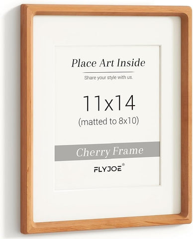 11x14 Picture Frame, USA-Sourced Natural Cherry Wood Photo Frame with Tempered Glass, Handcrafted Rounded Corner 11 x 14 Wooden Frame Matted to 8x10 Photos, Hanging Hooks Included
