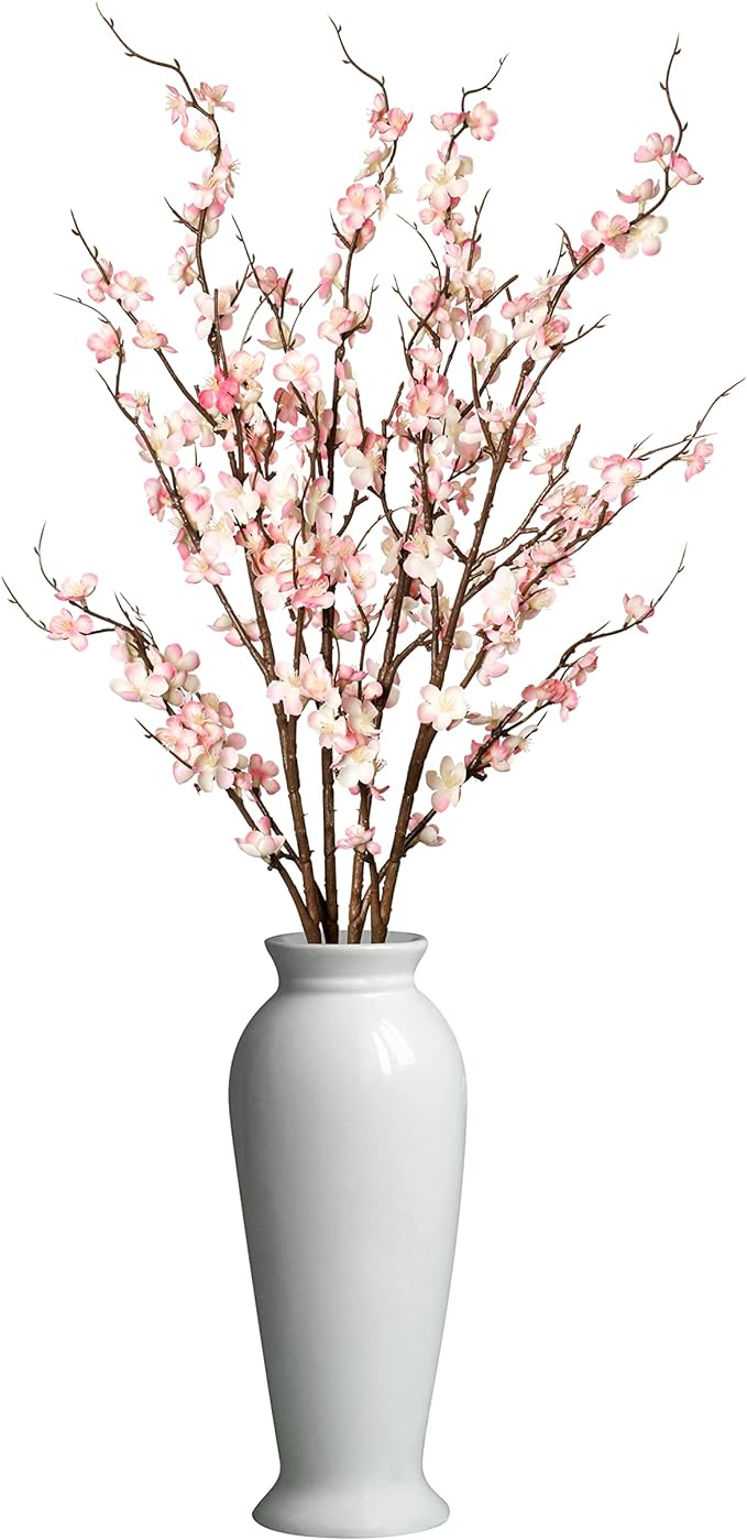 4Pcs Cherry Blossom Branches Artificial Flowers for Spring Summer Indoor Decoration,Faux Long Stem Artificial Flowers for Wedding Home Office Bedroom Party Table Centerpieces Decor (Pink)