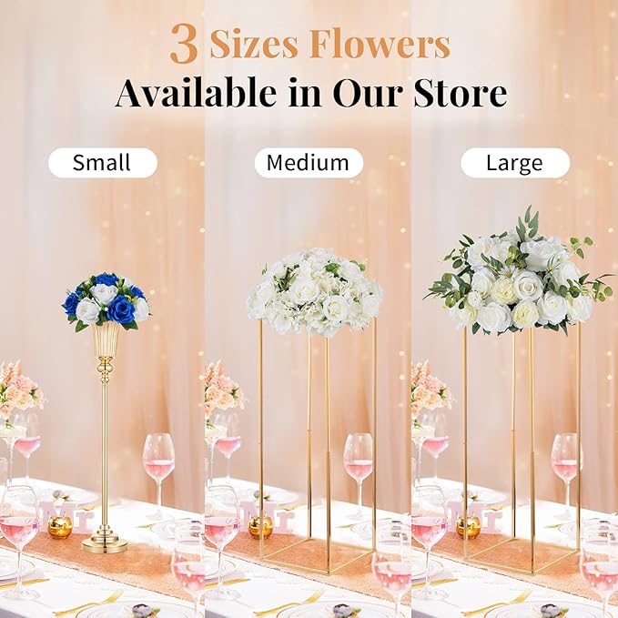 Nuptio Flower Ball Arrangement Bouquet - 10 Pcs 9.5 inch Diameter Royal Blue Fake Flowers Roses Balls for Centerpieces Tables - Artificial Rose Arrangements for Wedding Centerpiece Table Decorations