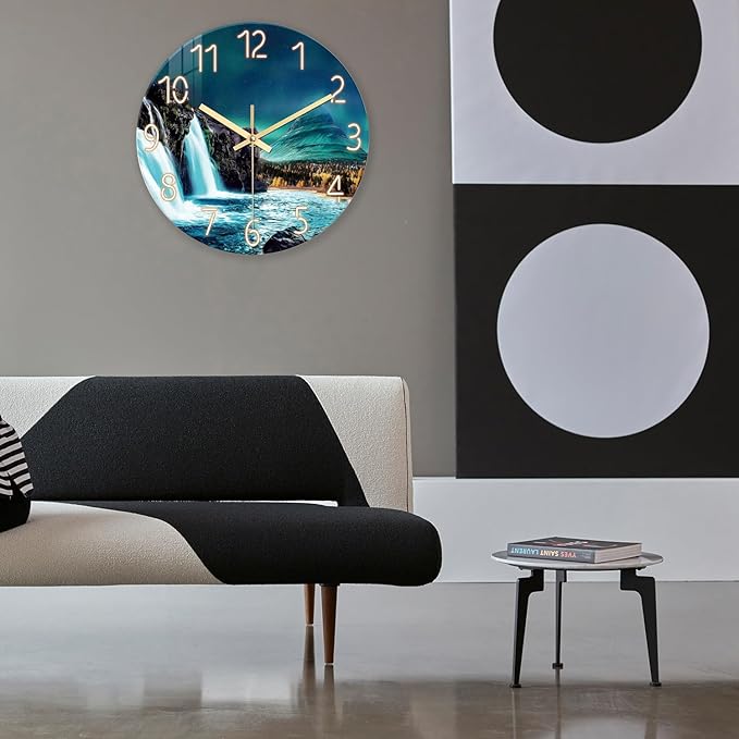 XNM 20 Inch Teal Big Clock for Wall Living Room Decor Battery Powered Waterfall Wall Clock Modern Round Silent Clock for Wall
