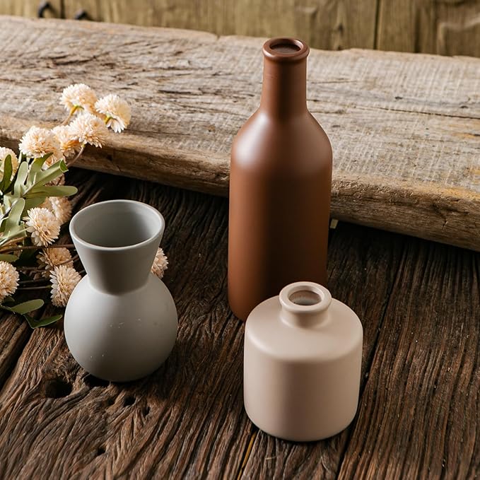 Ceramic Flower Vase Without Dried Fake Flowers, Centerpiece vases for Table, Modern Vases for Home Decor- 3 Pcs