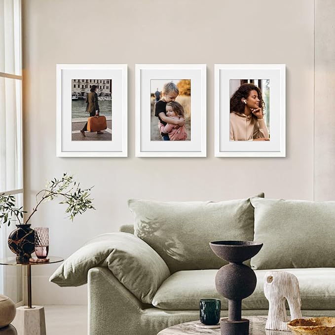 VCK 12x16 Picture Frame 5 Pack - White, High-End Wood Poster Frames with Tempered Glass, Display 8.5x11 Photo with Mat or 12x16 without Mat, Art Gallery-Quality, Wall Hanging, White