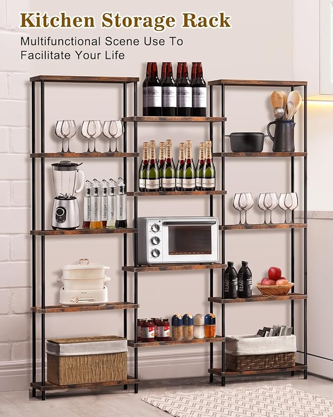 MOOACE 5 Tier Bookshelf, Industrial Style Bookcases with 14 Open Display Shelves, Open Large Storage Bookshelves Shelving with Anti-Falling Device for Bedroom,Living Room, Office Display Cabinet Brown