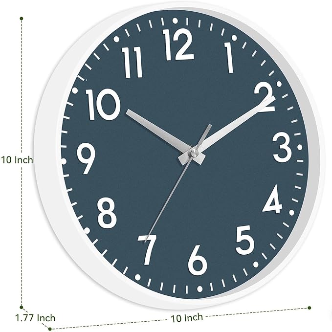 Mosewa Wall Clock 10 Inch, Battery Operated Silent Non-Ticking Modern Analog Clock Decorative for Kitchen, Bedroom, Office, Living Room (Azure Blue)