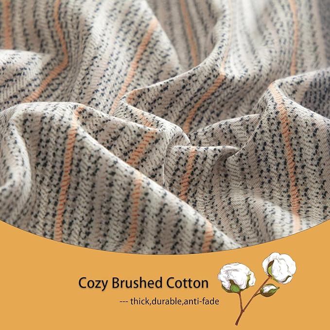 VM VOUGEMARKET Gray Stripes Duvet Cover Queen,100% Brushed Cotton Duvet Cover Matching 2 Pillow Shams,3 Pieces Burnt Orange Bedding Set Without Comforter-90x90 Inch