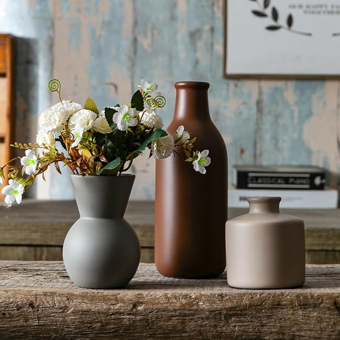 Ceramic Flower Vase Without Dried Fake Flowers, Small Vase for Centerpieces, Modern Vases for Home Decor- 3 Pcs
