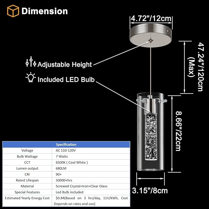 Modern LED Pendant Light, Hanging Crystal Ceiling Fixture Mini Bedroom Bedside Table Small Chandelier with Clear Glass Shade(3 Pack Brushed Nickel)
