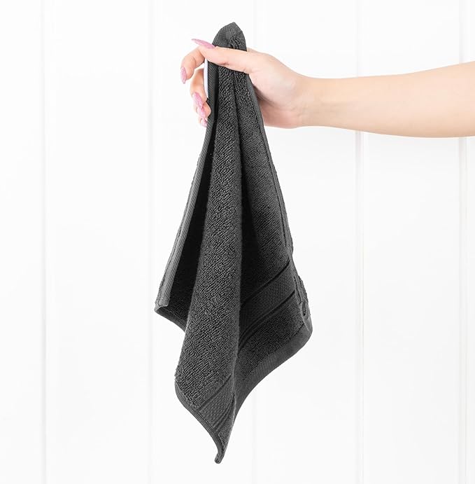 American Soft Linen Salem Washcloth Sets, 4 Piece Luxury 600 GSM 100% Cotton Washcloths for Bathroom, 13x13 inches Washrags Premium Quality Hand Face Towels, Dark Gray