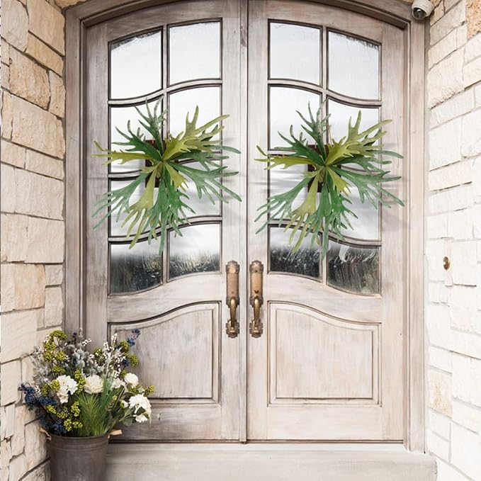 Melorca&Guilla Artificial Plants Artificial Succulent Plants,2PCS 35" Diam Large Fake Staghorn Ferns,Artificial Staghorn Fern Artificial Ferns Hanging Plants for Shop Garden Office Home Décor