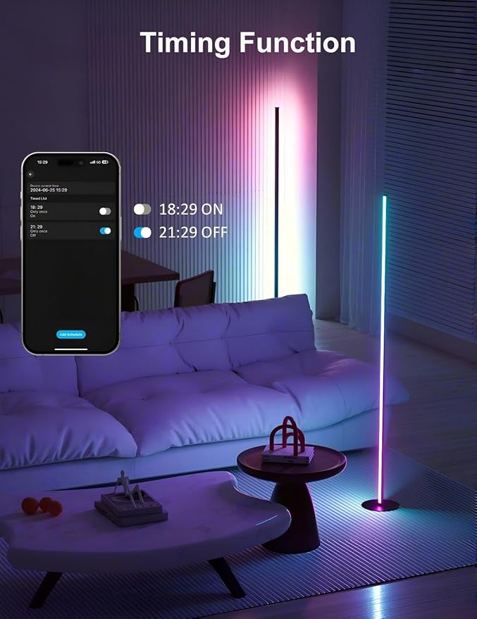 Corner Floor Lamp, 2 Pack RGB IC Corner Lamp 55" with APP Control, 16 Million Colors, Timing Function and Music Sync, Color Changing Ambient Lighting for Living Room Bedroom Gaming Room Upgraded